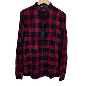 Ricky and Micky Red and Black Slim Fit Plaid Men's Shirt New NWT Size Medium